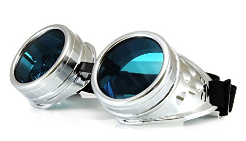 4sold (TM) Steam Punk Antique Copper Cyber Goggles Rave Goth Vintage Victorian – Gafas estilo gótico vintage. silver with free uv lensses and stickers Medium