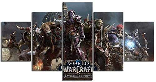 5 piezas cuadro en lienzo Cuadro compuesto por 5 lienzos impresos en HD, utilizados para decoración del hogar y carteles World of Warcraft 3 Juego World of Warcraft (150x80cm sin marco)