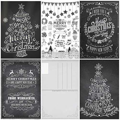 50 Tarjetas de Navidad "BLANCO Y NEGRO": Juego de 50 Tarjetas de Navidad Nostálgicas (5 Motivos x 10 Piezas = 50 Piezas) en Blanco y Negro en Estilo Retro / Vintage por EDITION COLIBRI (10747-51)