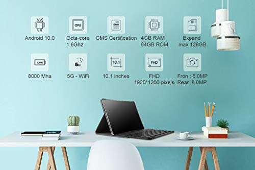 5G WiFi Tablet 10 Pulgadas Android 10.0 Tablets Octa-Core FACETEL Tableta con 4GB RAM 64 GB ROM (TF 128GB) | FHD 1920 * 1200 | 8000mAh | 5MP+8MP | WiFi | GPS | Bluetooth - Gris