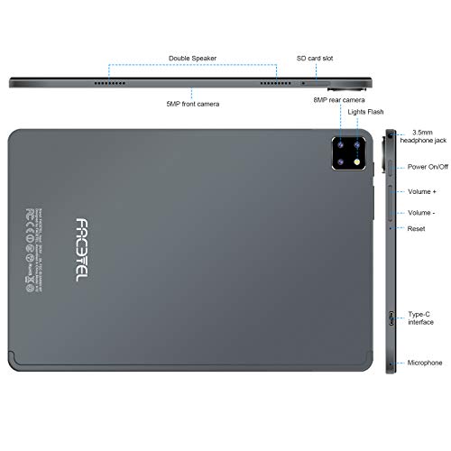 5G WiFi Tablet 10 Pulgadas Android 10.0 Tablets Octa-Core FACETEL Tableta con 4GB RAM 64 GB ROM (TF 128GB) | FHD 1920 * 1200 | 8000mAh | 5MP+8MP | WiFi | GPS | Bluetooth - Gris