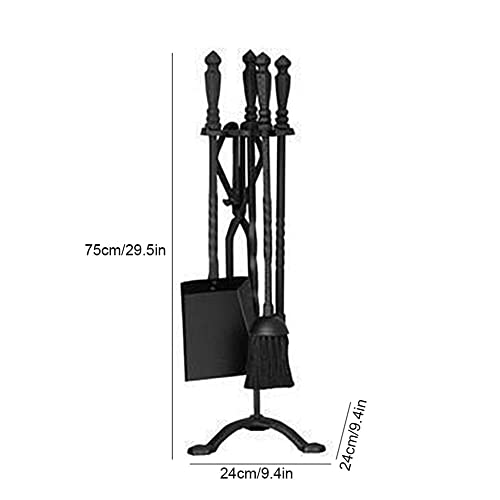 5Pcs Wrought Iron Fire Tool Set Nice and Sturdy Fireplace Tool Set Holder with Black Handles Easy to Assemble Fireplace Set (Color : Black) (Black)