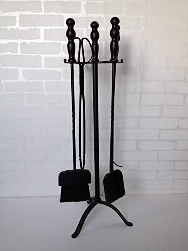 5Pcs Wrought Iron Fire Tool Set Nice and Sturdy Fireplace Tool Set Holder with Black Handles Easy to Assemble Fireplace Set (Color : Black) (Black)