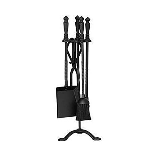 5Pcs Wrought Iron Fire Tool Set Nice and Sturdy Fireplace Tool Set Holder with Black Handles Easy to Assemble Fireplace Set (Color : Black) (Black)