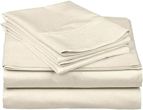 6 PC Sheet Set Bamboo Sheets Deep Pockets 40 CM, 100% Organic Cotton Eco Friendly Wrinkle Free Sheets Machine Washable Hotel Bedding Silky Soft, Ivory Solid, UK King Size
