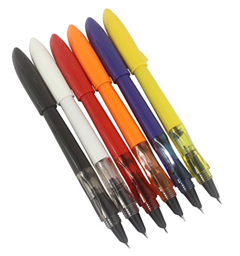 6 sistema fino plástico de la pluma del plumín del tiburón de Jinhao de las PC, color de la diversidad (azul, amarillo, rojo, negro, anaranjado, blanco)