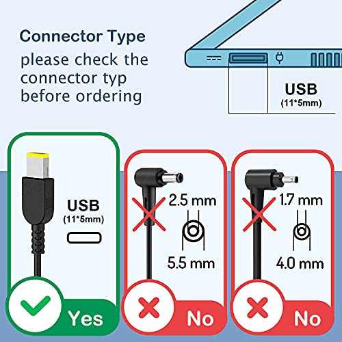 65W 20V 3.25A Cargador Portátil para Lenovo ADLX45NCC3A ADLX45NDC3A ADLX45NLC3A Thinkpad Yoga V110 L440 X240 T470S Z40 Z41 B40 B50 G40 G50 G51 L440 0B46994 Fuente de Alimentación Adaptador 11mm*5.0mm