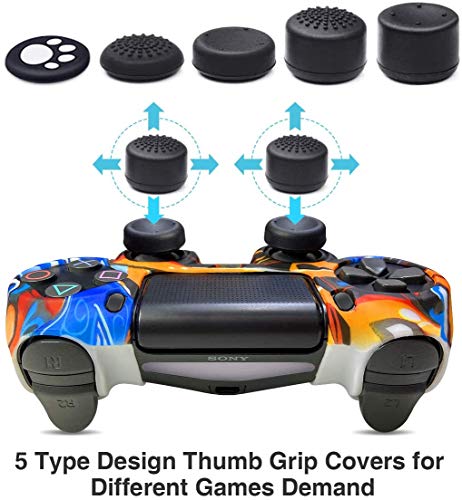 6amLifestyle Funda Protectora Antideslizante de Silicona para Mando PS4, Carcasa para Sony PS4 / PS4 Pro / PS4 Slim Controller (1 Pintada Funda de Mando PS4 + 10 Thumb Grips PS4)