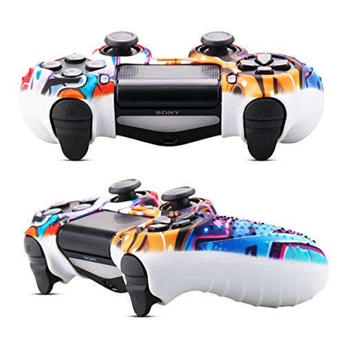 6amLifestyle Funda Protectora Antideslizante de Silicona para Mando PS4, Carcasa para Sony PS4 / PS4 Pro / PS4 Slim Controller (1 Pintada Funda de Mando PS4 + 10 Thumb Grips PS4)