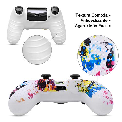 6amLifestyle Funda Protectora Antideslizante de Silicona para Mando PS4, Carcasa para Sony PS4 / PS4 Pro / PS4 Slim Controller (Pintada 2 Fundas de Mando PS4 10 Thumb Grips PS4)