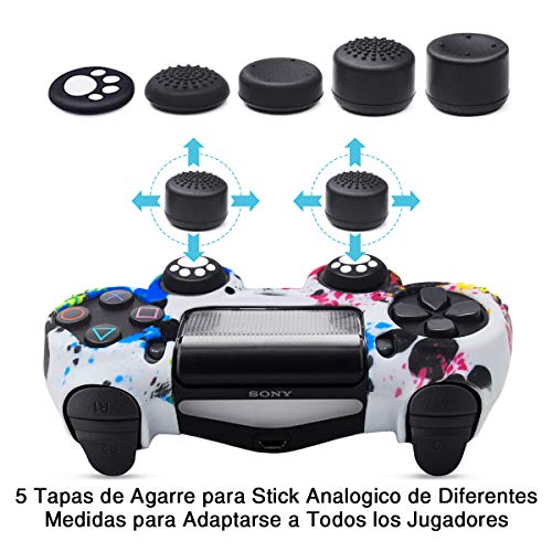 6amLifestyle Funda Protectora Antideslizante de Silicona para Mando PS4, Carcasa para Sony PS4 / PS4 Pro / PS4 Slim Controller (Pintada 2 Fundas de Mando PS4 10 Thumb Grips PS4)