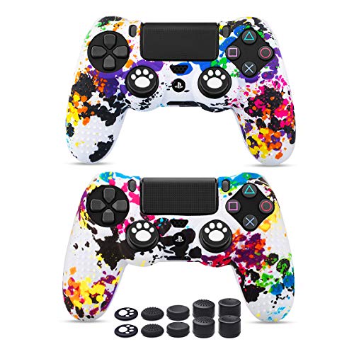 6amLifestyle Funda Protectora Antideslizante de Silicona para Mando PS4, Carcasa para Sony PS4 / PS4 Pro / PS4 Slim Controller (Pintada 2 Fundas de Mando PS4 10 Thumb Grips PS4)