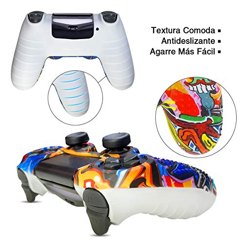 6amLifestyle Funda Protectora Antideslizante de Silicona para Mando PS4, Carcasa para Sony PS4 / PS4 Pro / PS4 Slim Controller (Pintada 2 Fundas de Mando PS4 10 Thumb Grips PS4)