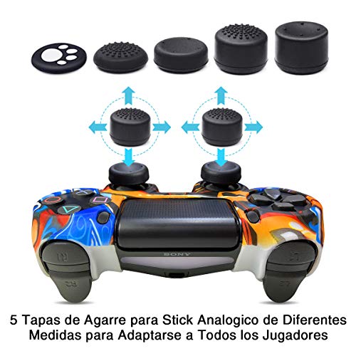 6amLifestyle Funda Protectora Antideslizante de Silicona para Mando PS4, Carcasa para Sony PS4 / PS4 Pro / PS4 Slim Controller (Pintada 2 Fundas de Mando PS4 10 Thumb Grips PS4)