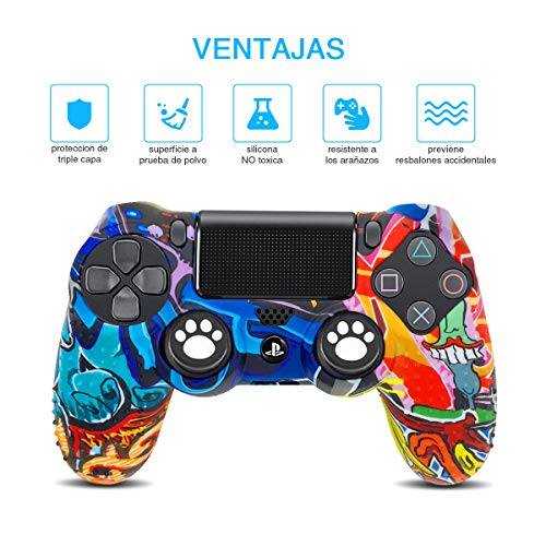 6amLifestyle Funda Protectora Antideslizante de Silicona para Mando PS4, Carcasa para Sony PS4 / PS4 Pro / PS4 Slim Controller (Pintada 2 Fundas de Mando PS4 10 Thumb Grips PS4)