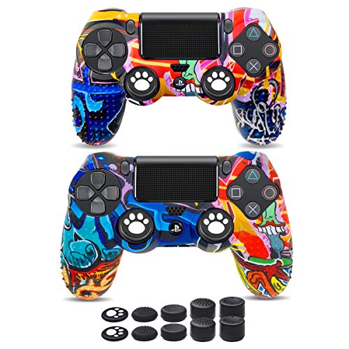 6amLifestyle Funda Protectora Antideslizante de Silicona para Mando PS4, Carcasa para Sony PS4 / PS4 Pro / PS4 Slim Controller (Pintada 2 Fundas de Mando PS4 10 Thumb Grips PS4)