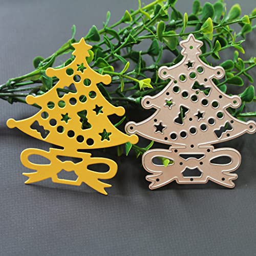 6Wcveuebuc Christmas Tree Bow Metal Cutting Dies Stencil DIY Scrapbooking Album Paper Card Template Mold Embossing Craft Decoration Scrapbooking Die Cuts