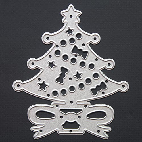 6Wcveuebuc Christmas Tree Bow Metal Cutting Dies Stencil DIY Scrapbooking Album Paper Card Template Mold Embossing Craft Decoration Scrapbooking Die Cuts