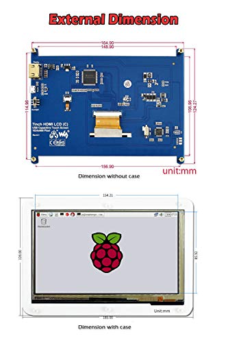 7 Inch C LCD Touch Screen with Case 1024 * 600 Win10 HDMI Interface Capacitive IPS Monitor Display for Raspberry pi4/3B+/3B Support BB Black/PC