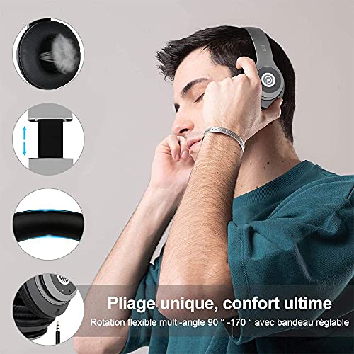 8S Auriculares Inalámbricos, Audífonos Inalámbricos Bluetooth Plegables HiFi con Micrófono Incorporado y Control de Volumen Eliminación de Ruido, Soporte Micro SD/TF/FM, para iPhone/Samsung/iPad/PC