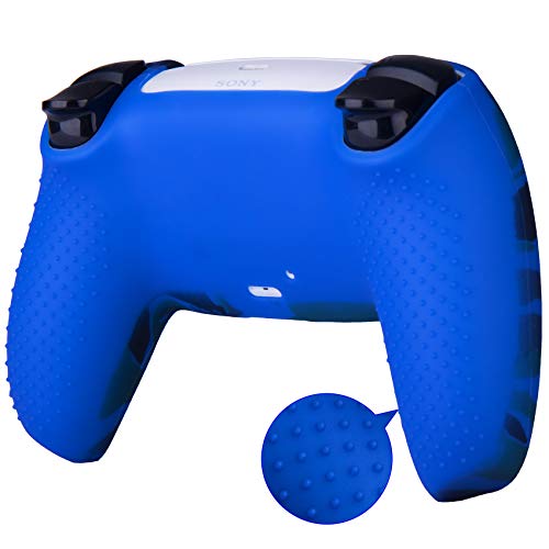 9CDeer 1 x Silicona Transferir Impresión Protector Grueso Cubrir Piel + 10 Apretones de Pulgar para Playstation 5 / PS5 / Dualsense Mando Pintar azul