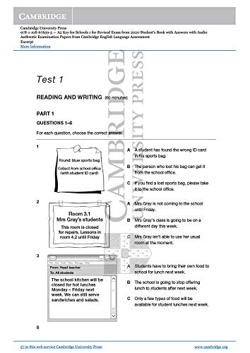 A2 Key for Schools 1. Practice Tests with Answers and Audio.