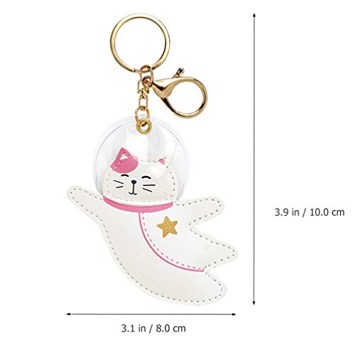 ABOOFAN Animal Keychain Cat Key Fob for Purse Bag Handbag Cell Phone Pendant Pu Leather Charm White