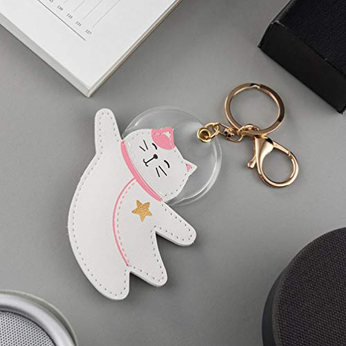 ABOOFAN Animal Keychain Cat Key Fob for Purse Bag Handbag Cell Phone Pendant Pu Leather Charm White