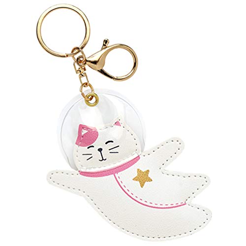 ABOOFAN Animal Keychain Cat Key Fob for Purse Bag Handbag Cell Phone Pendant Pu Leather Charm White