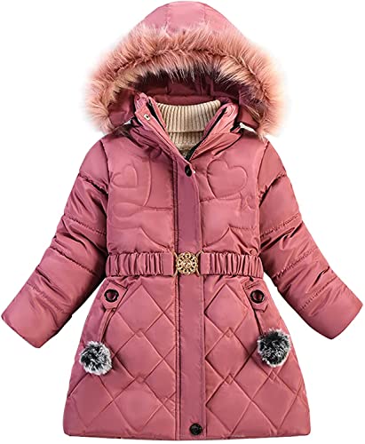 Abrigo Parka de Invierno para niñas, Chaqueta de algodón Gruesa cálida para bebés, Chaqueta con Capucha con Forro de algodón, Chaqueta de transición con Capucha de Piel Desmontable (Pink,122-128)