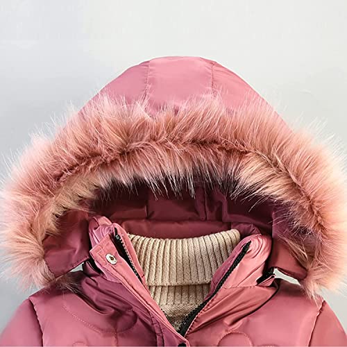 Abrigo Parka de Invierno para niñas, Chaqueta de algodón Gruesa cálida para bebés, Chaqueta con Capucha con Forro de algodón, Chaqueta de transición con Capucha de Piel Desmontable (Pink,122-128)