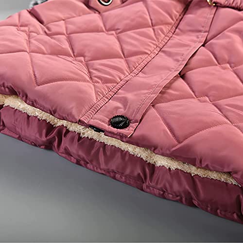 Abrigo Parka de Invierno para niñas, Chaqueta de algodón Gruesa cálida para bebés, Chaqueta con Capucha con Forro de algodón, Chaqueta de transición con Capucha de Piel Desmontable (Pink,122-128)