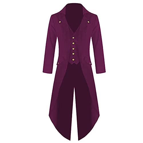 Abrigo vintage para hombre estilo steampunk chaqueta gótica de esmoquin victoriano uniforme de Halloween disfraz de carnaval vampiro medieval renacimiento Cosplay abrigo Outwear, Morado (, XXXL
