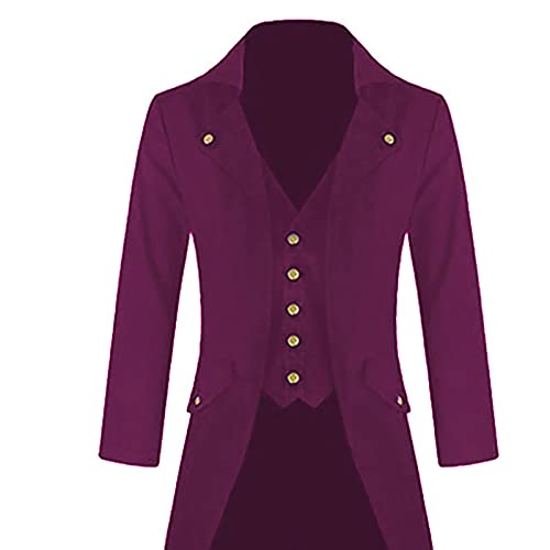 Abrigo vintage para hombre estilo steampunk chaqueta gótica de esmoquin victoriano uniforme de Halloween disfraz de carnaval vampiro medieval renacimiento Cosplay abrigo Outwear, Morado (, XXXL