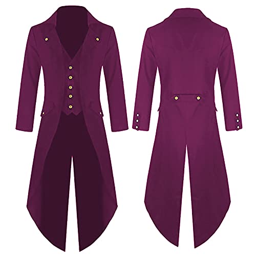 Abrigo vintage para hombre estilo steampunk chaqueta gótica de esmoquin victoriano uniforme de Halloween disfraz de carnaval vampiro medieval renacimiento Cosplay abrigo Outwear, Morado (, XXXL