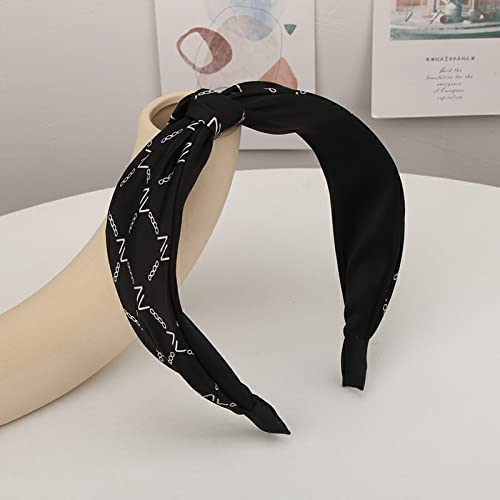 Accesorios para el cabello High sense of grid diadema con letras temperamento diadema versátil accesorios para el cabello flequillo ancho flequillo prensado diadema para el cabello horquilla, negro