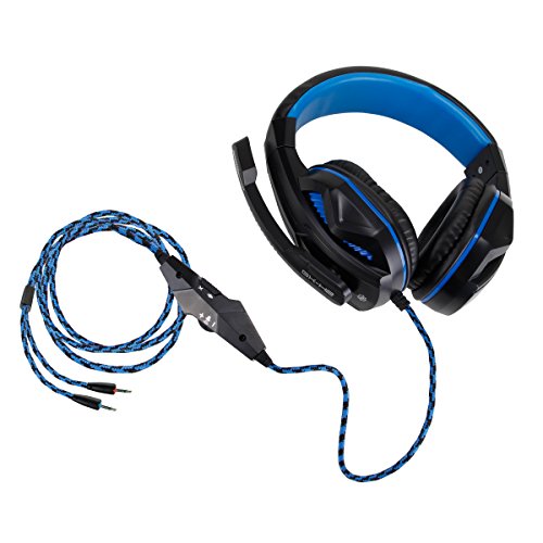 Accessory Power ENHANCE GX-H2 - Auriculares estéreo para juegos con acolchado cómodo y micrófono ajustable, 2x 3.5 mm, 20 - 20000 Hz, Negro y Azul
