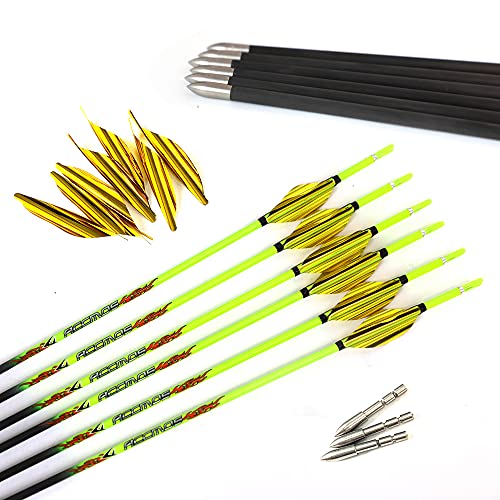 ACCMOS 32 ＂Flecha de Carbono Puro, Spine 1000 ID 4,2 mm Tiro con Arco Flechas Pluma Espiral, para Juventud Aldult Arco Compuesto Arcos Recurvos Caza y Práctica de Tiro (6pcs Spine 1000 Yellow)