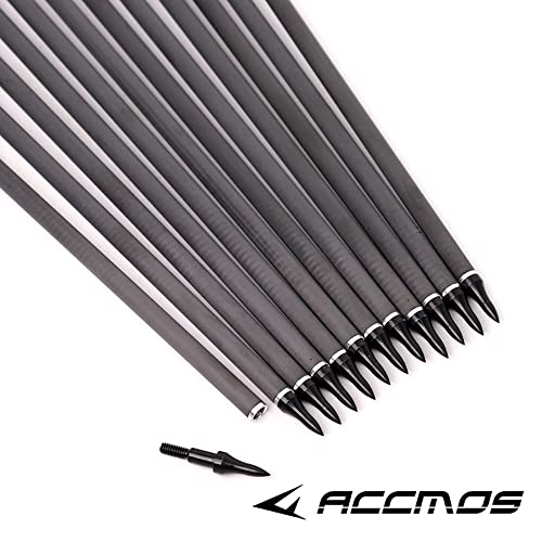 ACCMOS ID 6,2 mm Tiro al Arco Flecha de Carbono Spine 250 300 340 400 500 600 700 800 Áureo Anillo Prueba Explosión, 27-33 Pulgadas, para Jóvenes Adultos Caza Tiro 12 pz (Spine 300, 30inch)