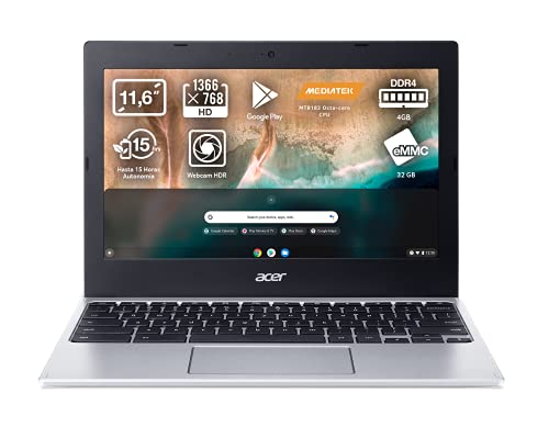 Acer Chromebook 311 - Ordenador Portátil 11" HD (MTK MT8183, 4GB RAM, 32GB eMMc, UMA Graphics, Chrome OS), Color Plata - Teclado Qwerty Español
