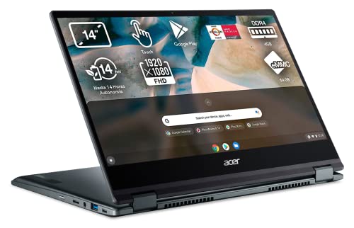 Acer Chromebook Spin 514 - Ordenador Portátil 2 en 1 Convertible y Tactil 14" Full HD, (AMD Athlon N3050C, 4GB RAM, 64GB SSD, UMA Graphics, Chrome OS) Color Plata - Teclado QWERTY Español