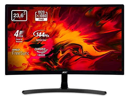 Acer ED242QRAbidpx - Monitor Gaming Curvo de 23.6" Full HD 144 Hz (60 cm, 1920x1090 px, Pantalla VA LED, 1800R, Freesync, 4ms, 100M:1 ACM, 250 nits, HDMI, DP Audio Out, EcoDisplay) - Color Negro