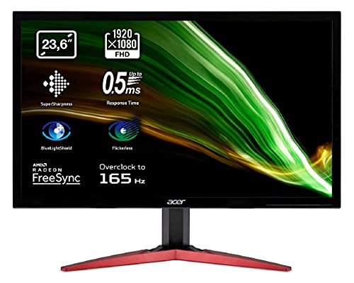 Acer KG241QS - Monitor Gaming de 23,6" Full HD 165Hz (60 cm, 1920x1080, Pantalla LED, ZeroFrame, ComfyView, FreeSync, 300 nits, Tiempo de Respuesta 0,5ms, HDMI) - Color Negro
