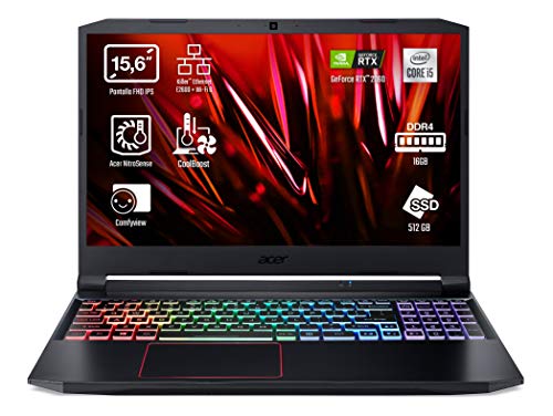 Acer Nitro 5 AN515-55 - Ordenador Portátil Gaming 15.6" Full HD, Gaming Laptop (Intel Core i5-10300H, 16GB RAM, 512GB SSD, Nvidia RTX2060, Sin Sistema Operativo), PC Portátil Negro - Teclado QWERTY