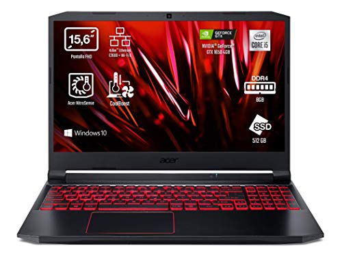 Acer Nitro 5 AN515-55 - Ordenador Portátil Gaming 15.6" Full HD, Gaming Laptop (Intel Core i5-10300H, 8GB RAM, 512GB SSD, Nvidia GTX1650, Windows 10 Home), PC Portátil Negro - Teclado QWERTY Español