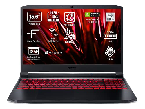 Acer Nitro 5 AN515-56-51V8 - Ordenador Portátil Gaming 15.6" Full HD, Gaming Laptop (Intel Core i5-11300H, 8GB RAM, 512GB SSD, NVIDIA GTX 1650, Windows 10 Home), PC Portátil Negro - Teclado QWERTY