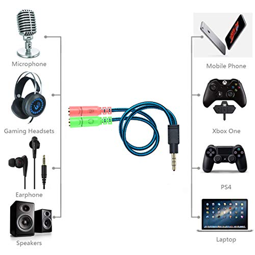 Adaptador Divisor de Auriculares, ENVEL Cable Divisor de Audio Estéreo para Auriculares o Altavoces, Dos 3,5mm Hembra Clavijas de Mic y Audio Separadas 3,5mm Macho Clavijas para PC Xbox One S PS4