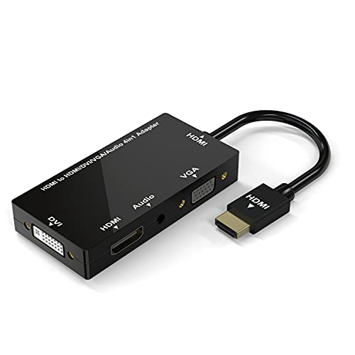 Adaptador HDMI, Visualización Sincronizada 1080P HDMI a VGA DVI HDMI Audio Convertidor de Video 4 en 1 con Cable Micro USB Adaptador Multipuerto