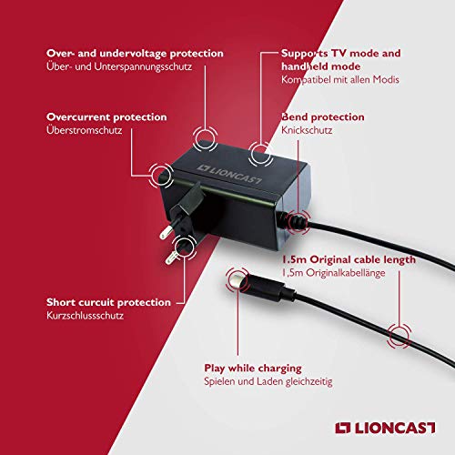 Adaptador Switch Lioncast para Nintendo Switch | Cargador Nintendo Switch Tipo C de Carga Rápida USB-C (Modo Portátil y TV) para Cargar y Jugar Simultáneamente También para Nintendo Switch Lite