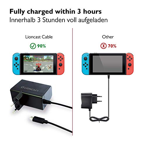 Adaptador Switch Lioncast para Nintendo Switch | Cargador Nintendo Switch Tipo C de Carga Rápida USB-C (Modo Portátil y TV) para Cargar y Jugar Simultáneamente También para Nintendo Switch Lite